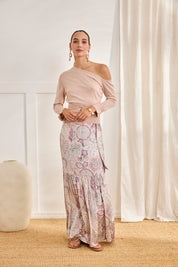 ASYMMETRICAL BUTTONED JERSEY - CAMEL