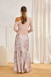 ASYMMETRICAL BUTTONED JERSEY - CAMEL