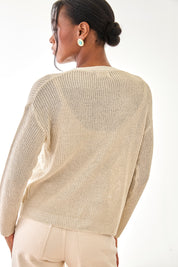 CÁRDIGAN PUNTO CALADO BORDADO CUENTAS - CRUDO