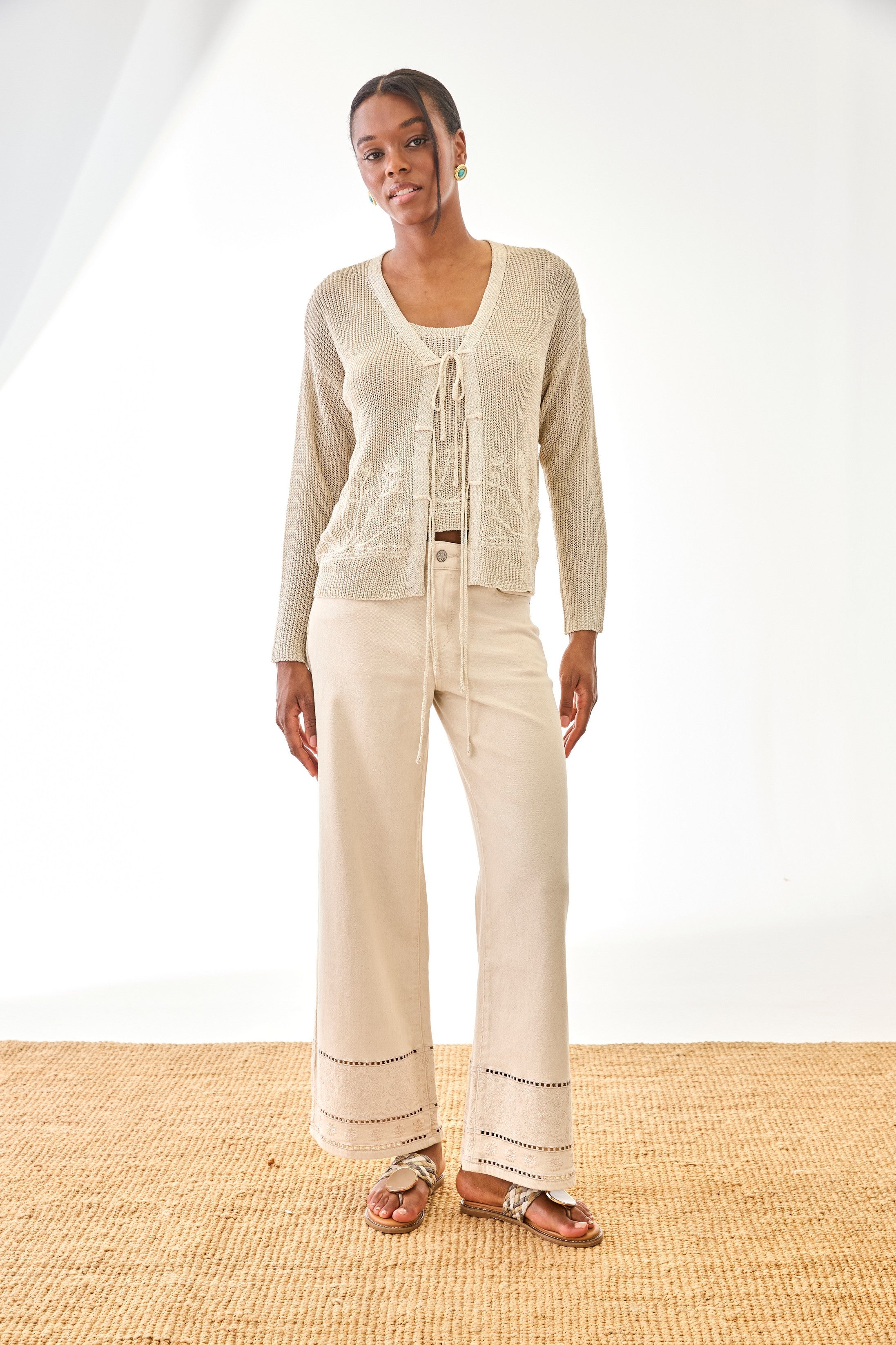 OPENWORK EMBROIDERED CARDIGAN - IVORY – NKNnekane