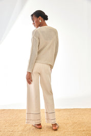 CÁRDIGAN PUNTO CALADO BORDADO CUENTAS - CRUDO