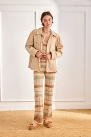 TRICOLOR OPEN KNIT TROUSERS - ECRU