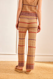 TRICOLOR OPEN KNIT TROUSERS - CAMEL