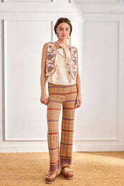 TRICOLOR OPEN KNIT TROUSERS - CAMEL