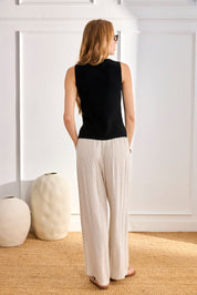 EMBROIDERED FILIGREE KNIT TOP - BLACK