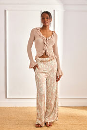 CÁRDIGAN PUNTO CANALÉ VOLANTES - CAMEL