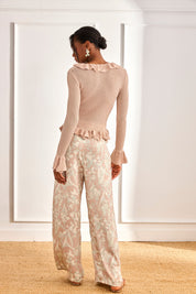 CÁRDIGAN PUNTO CANALÉ VOLANTES - CAMEL