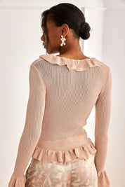 CÁRDIGAN PUNTO CANALÉ VOLANTES - CAMEL