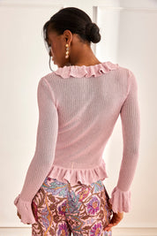 CÁRDIGAN PUNTO CANALÉ VOLANTES - ROSA