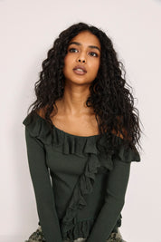 JERSEY OFF SHOULDER VOLANTES - VERDE