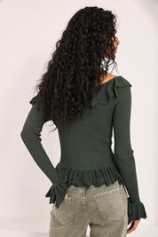 JERSEY OFF SHOULDER VOLANTES - VERDE