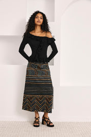 JERSEY OFF SHOULDER VOLANTES - NEGRO
