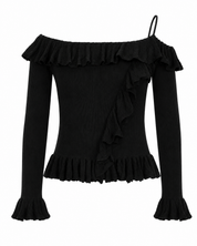JERSEY OFF SHOULDER VOLANTES - NEGRO