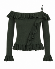 OFF SHOULDER RUFFLED JERSEY - GREEN - GREEN