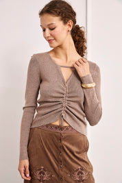 JERSEY FRUNCIDO CUT OUT - CAMEL