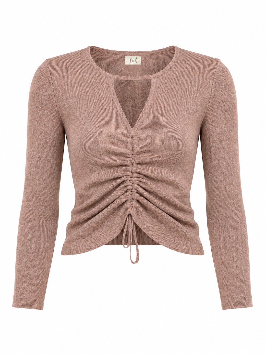 CUT OUT RUCHED SWEATER - CAMEL - CAMEL