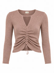 CUT OUT RUCHED SWEATER - CAMEL - CAMEL