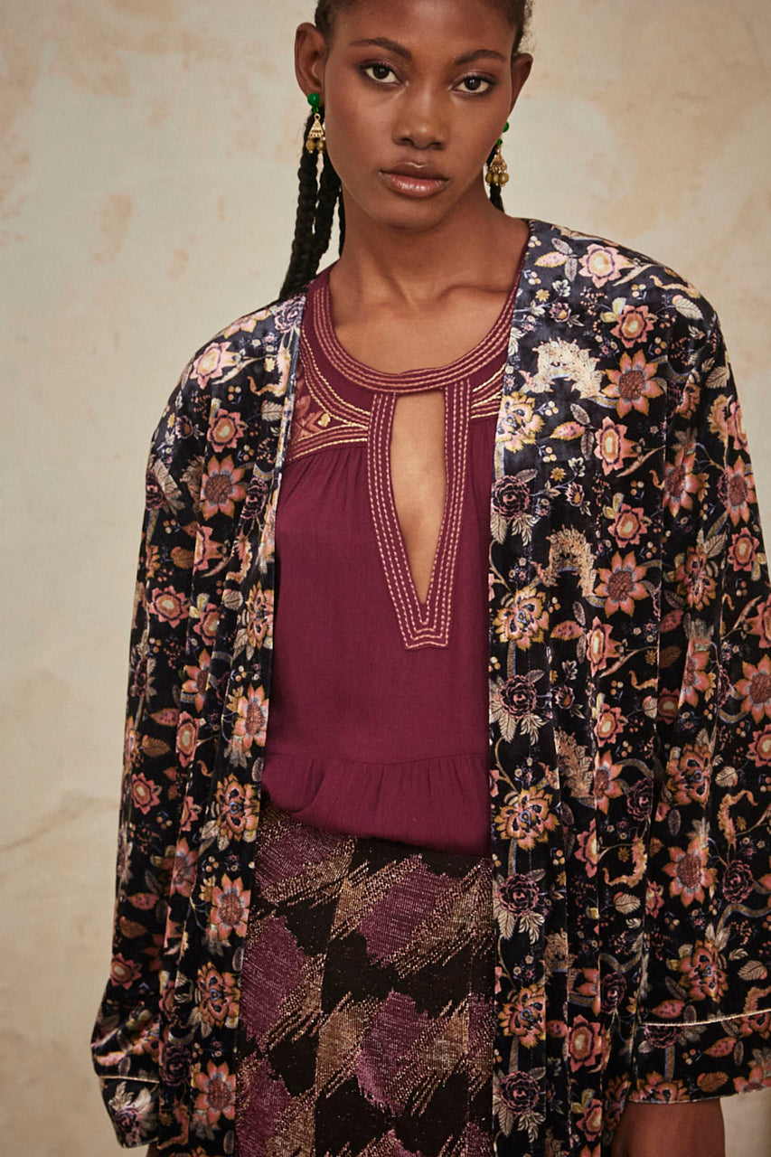 KIMONO LARGO ESTAMPADO - BLACK