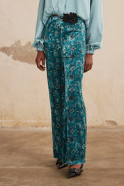 PANTALON RECTO ESTAMPADO TERCIOPELO - TURQUOISE