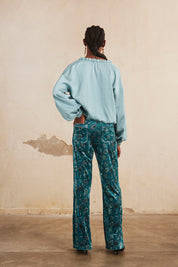 PANTALON RECTO ESTAMPADO TERCIOPELO - TURQUOISE