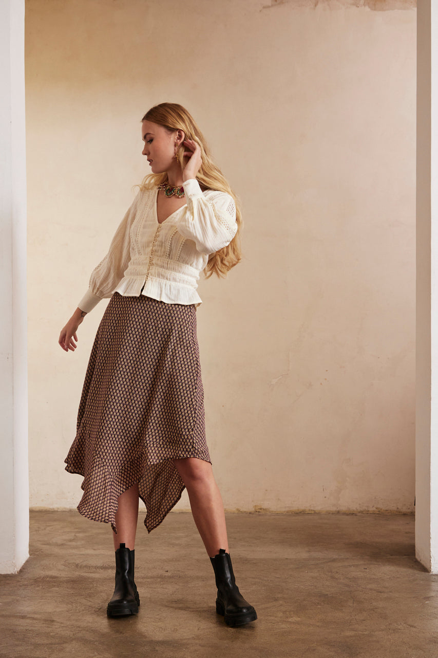 Printed MIDI Skirt - Black
