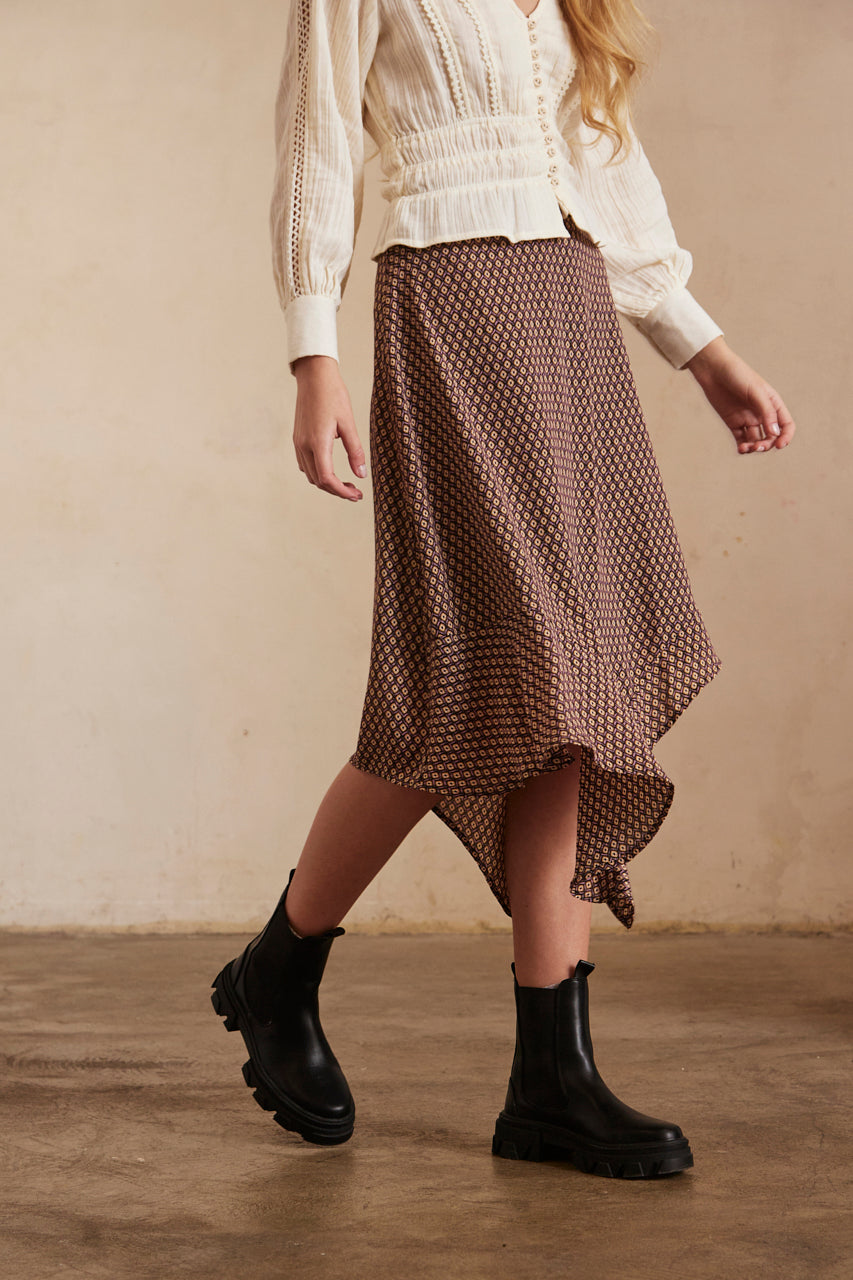 FALDA MIDI ESTAMPADA - BLACK