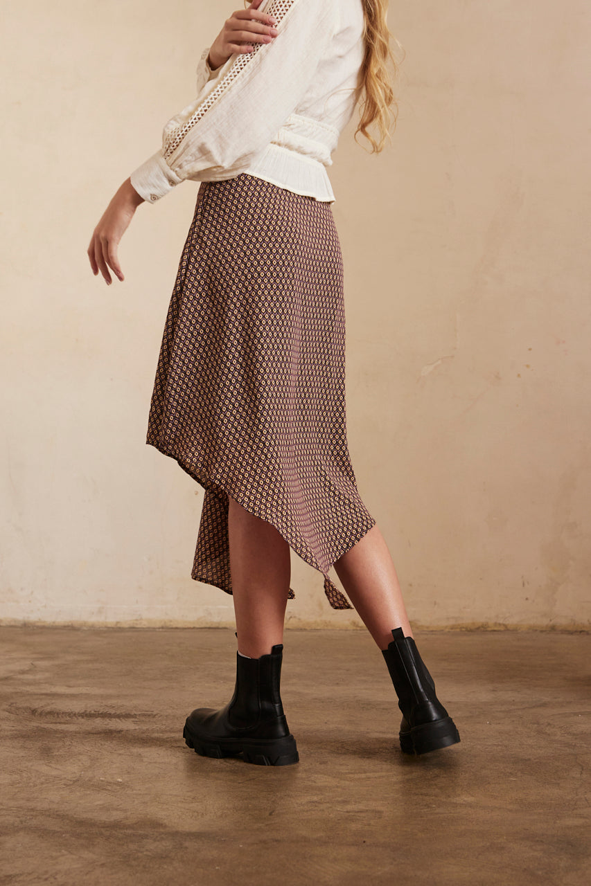 Printed MIDI Skirt - Black