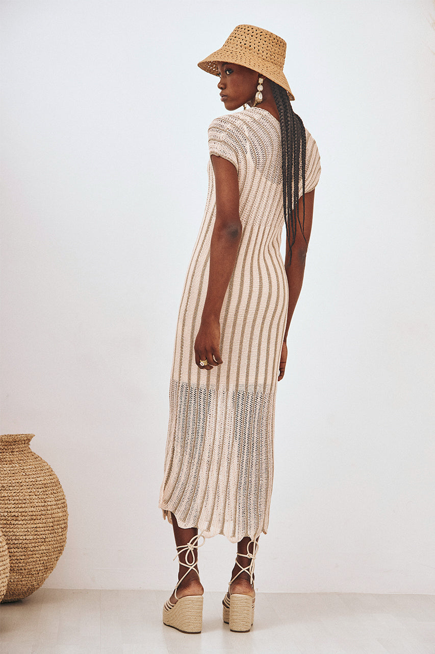 LUREX KNITTED MAXI DRESS - ECRU