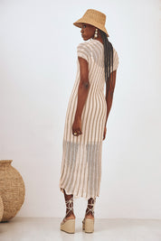 LUREX KNITTED MAXI DRESS - ECRU