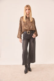 BLUSA CAMISERA MANGA BALOON -CHOCOLATE