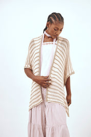 LUREX KNITTED LONG KIMONO - ECRU