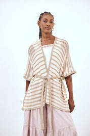LUREX KNITTED LONG KIMONO - ECRU