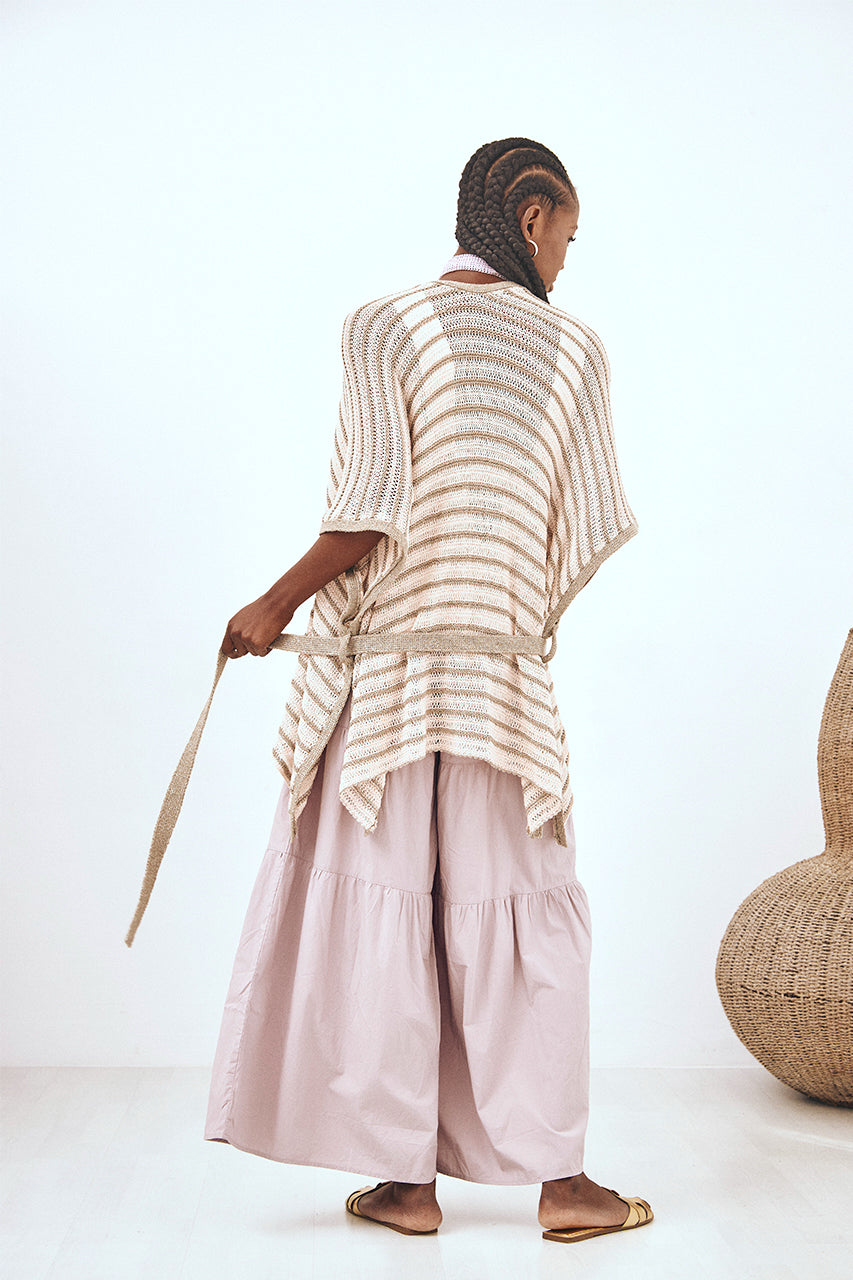 LUREX KNITTED LONG KIMONO - ECRU