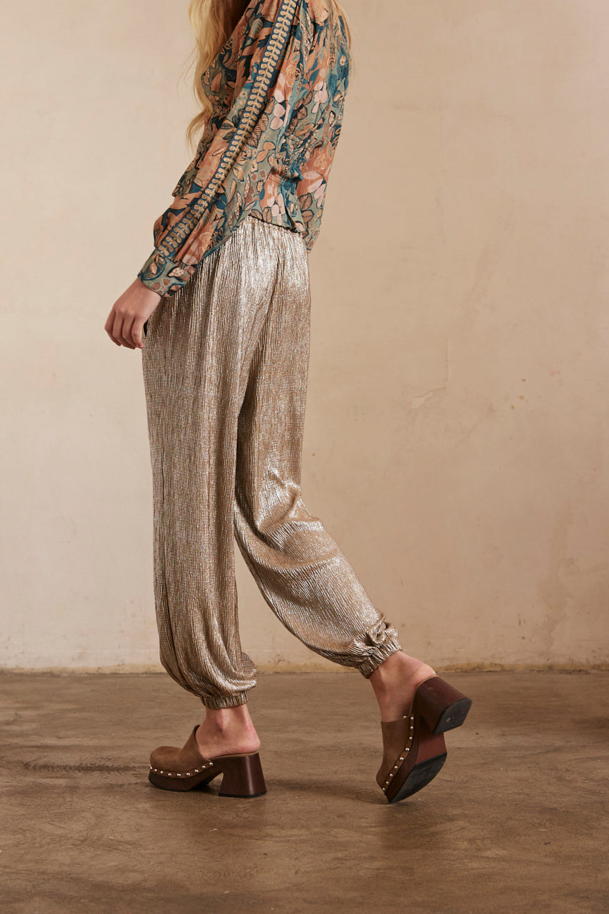 PANTALÓN PLISADO FLUÍDO CALIDAD BRILLO - SILVER