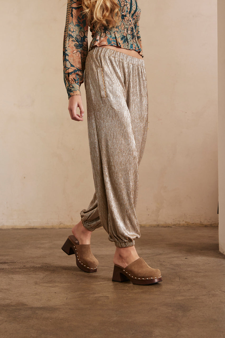 PANTALÓN PLISADO FLUÍDO CALIDAD BRILLO - SILVER