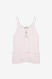EMBROIDERED AND RUFFLED LACE TOP - WHITE