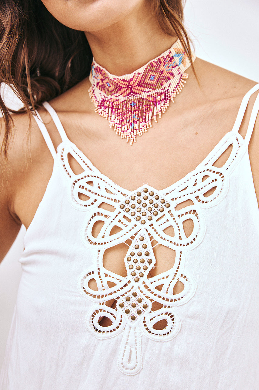 EMBROIDERED AND RUFFLED LACE TOP - WHITE