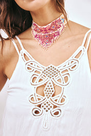 EMBROIDERED AND RUFFLED LACE TOP - WHITE
