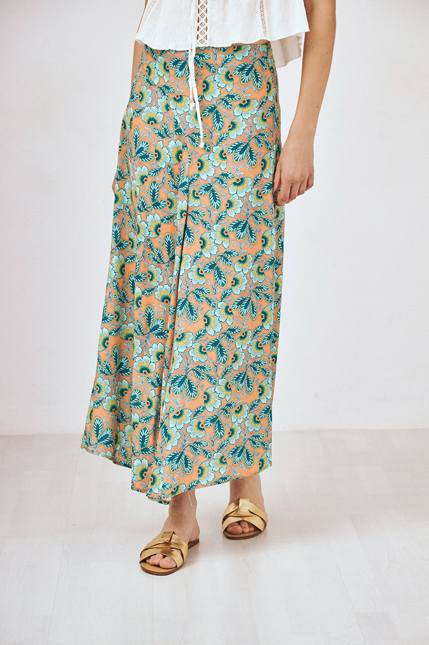 FALDA DE VISCOSE FLUIDO ESTAMPADO - VERDE