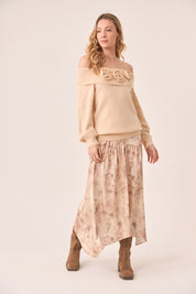FALDA ESTAMPADA ASIMÉTRICA - IVORY