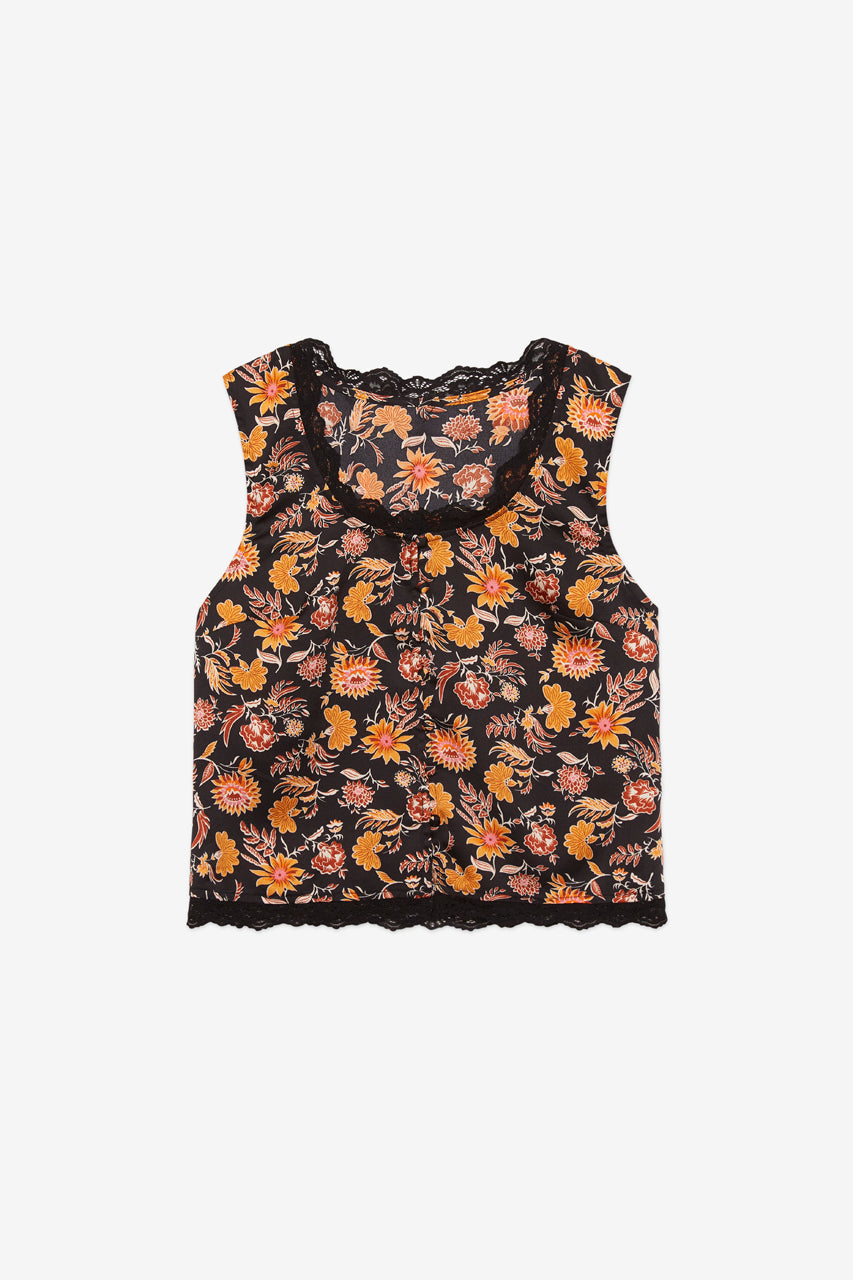 PRINTED LACE TOP - BLACK
