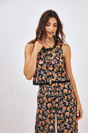 PRINTED LACE TOP - BLACK