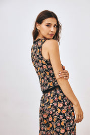 PRINTED LACE TOP - BLACK