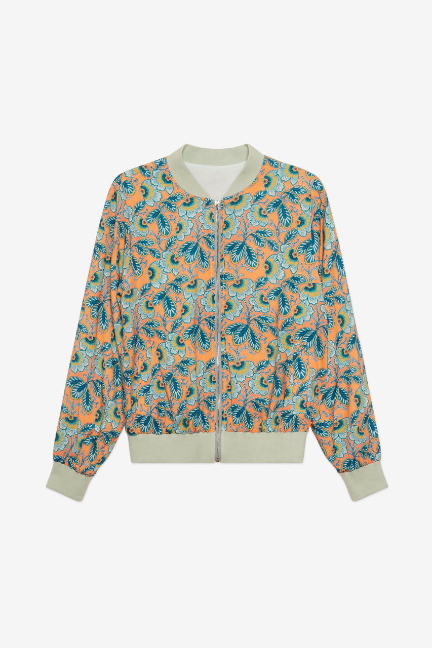 CHAQUETA BÓMBER ESTAMPADO RETRO - VERDE