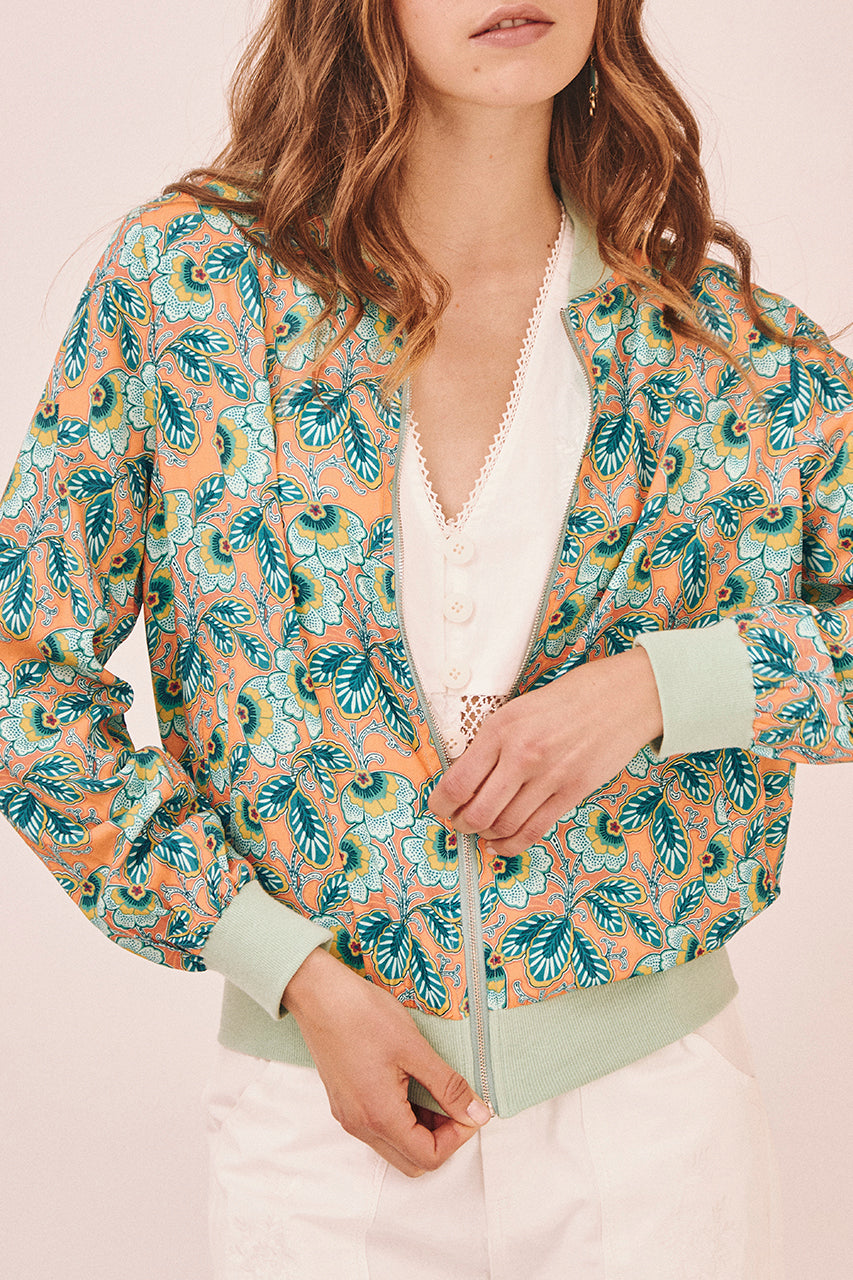 CHAQUETA BÓMBER ESTAMPADO RETRO - VERDE