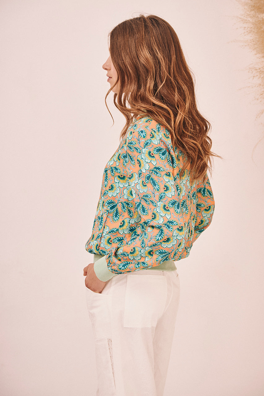 CHAQUETA BÓMBER ESTAMPADO RETRO - VERDE
