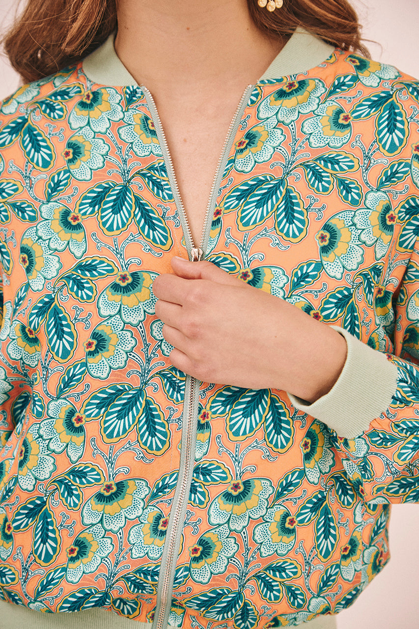 CHAQUETA BÓMBER ESTAMPADO RETRO - VERDE