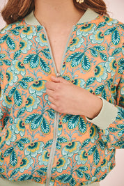 CHAQUETA BÓMBER ESTAMPADO RETRO - VERDE