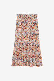 FALDA DE VISCOSA MIDI FLUIDA CON ESTAMPADO - CORAL