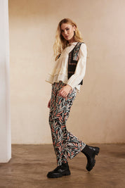 JACQUARD VEST WITH EMBROIDERED RIBBONS - BLACK